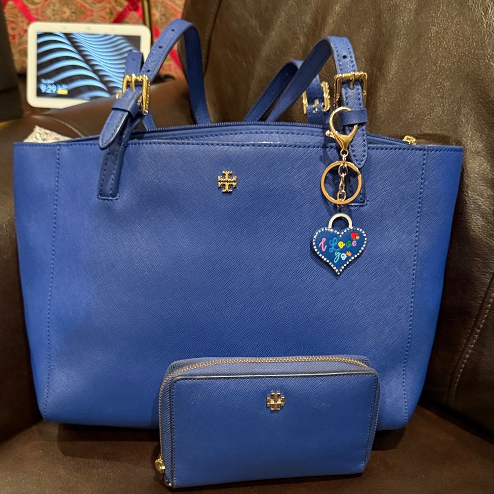 Tory Burch Royal Blue Tote and Wallet Set